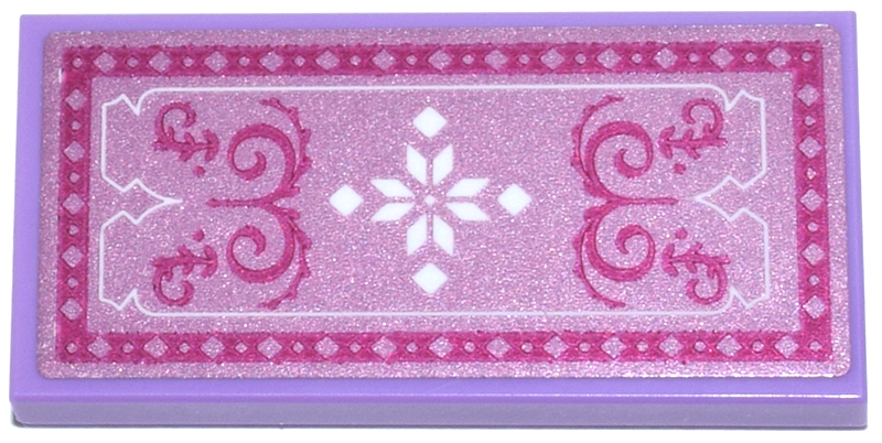 Tile 2 x 4 with Metallic Pink Rug with Magenta Border and Filigree, White Snowflake and Outline Pattern (Sticker) - Set 43244