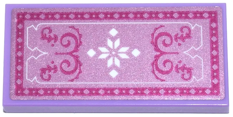 Tile 2 x 4 with Metallic Pink Rug with Magenta Border and Filigree, White Snowflake and Outline Pattern (Sticker) - Set 43244