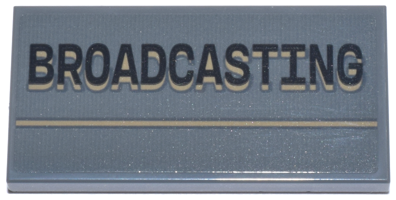 Tile 2 x 4 with Black and Dark Tan 'BROADCASTING' and Line Pattern (Sticker) - Set 76271