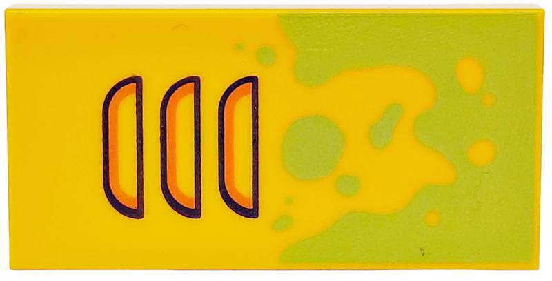 Tile 2 x 4 with Lime Paint Splotches and Air Vent with Orange Highlights and Black Outlines Pattern