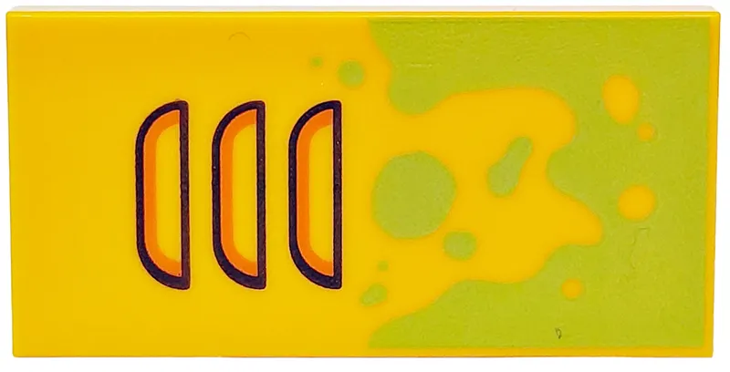 Tile 2 x 4 with Lime Paint Splotches and Air Vent with Orange Highlights and Black Outlines Pattern