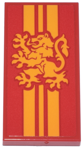 Tile 2 x 4 with Bright Light Orange Stripes and Gryffindor Emblem Pattern (Sticker) - Set 76437