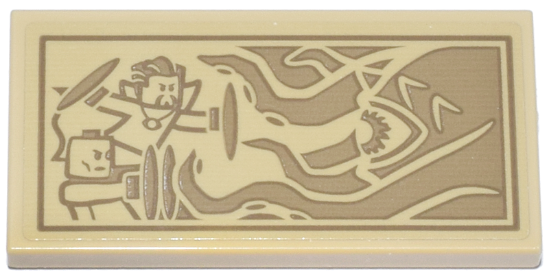 Tile 2 x 4 with Dark Tan Doctor Strange and Wong Fighting Tentacle Monster Gargantos Pattern (Sticker) - Set 76218