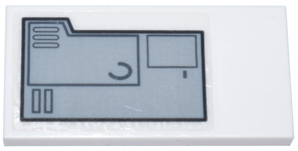 Tile 2 x 4 with Light Bluish Gray and Black Mechanical Panel with Tab and Dark Bluish Gray Rectangles and Curve Pattern Model Left Side (Sticker) - Set 75357