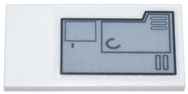 Tile 2 x 4 with Light Bluish Gray and Black Mechanical Panel with Tab and Dark Bluish Gray Rectangles and Curve Pattern Model Right Side (Sticker) - Set 75357