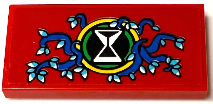 Tile 2 x 4 with Hourglass in Bright Green and Yellow Circles, Blue, White and Medium Azure Vines Pattern (Sticker) - Set 71461