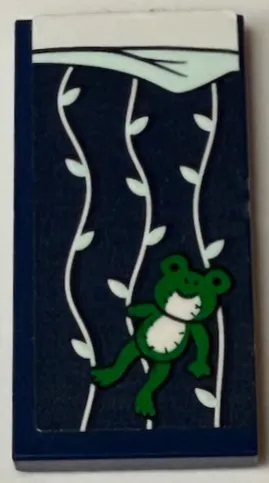Tile 2 x 4 with Blanket with Green Frog Plush Toy, Light Aqua Vines and Folded Corner, White Bedsheet Pattern (Sticker) - Set 41730