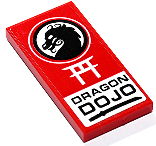 Tile 2 x 4 with White Tori, Black Dragon Head, 'DRAGON DOJO' and Shamshir / Katana Pattern (Sticker) - Set 60292