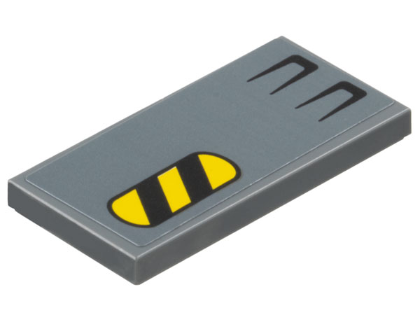 Tile 2 x 4 with Black and Yellow Danger Stripes in Oval and Bent Lines Pattern (Sticker) - Set 77073