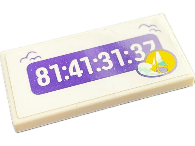 Tile 2 x 4 with Sailing Boat in Yellow Circle, Light Aqua Wave and '81:41:31:37' on Dark Purple Background Pattern (Sticker) - Set 41716