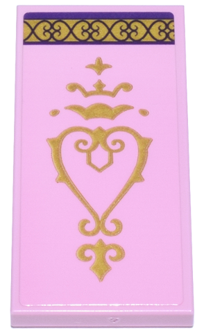 Tile 2 x 4 with Blanket with Dark Purple and Gold Filigree Trim and Heart Pattern (Sticker) - Set 43275