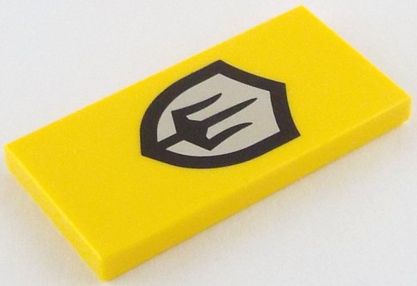 Tile 2 x 4 with Black and Silver Trident Badge Logo Pattern