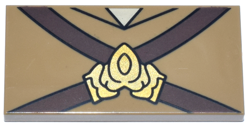 Tile 2 x 4 with Tunic, Tan Neck and Dark Brown Straps with Gold Clasp Pattern (BrickHeadz Padmé Amidala Torso)