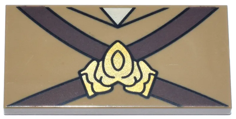 Tile 2 x 4 with Tunic, Tan Neck and Dark Brown Straps with Gold Clasp Pattern (BrickHeadz Padmé Amidala Torso)