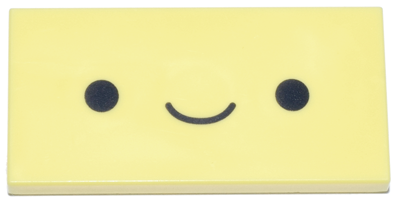 Tile 2 x 4 with Black Smiley Face Pattern