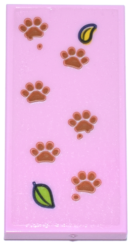 Tile 2 x 4 with Reddish Brown Paw Prints, Lime and Bright Light Orange Leaves Pattern (Sticker) - Set 42671