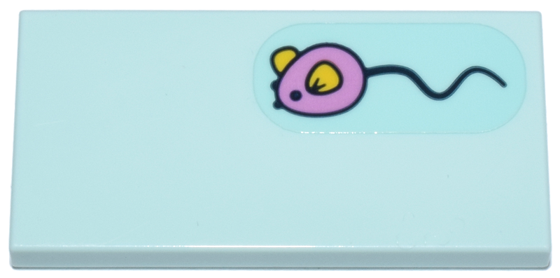 Tile 2 x 4 with Bright Pink Mouse with Yellow Ears and Black Tail Pattern (Sticker) - Set 42670