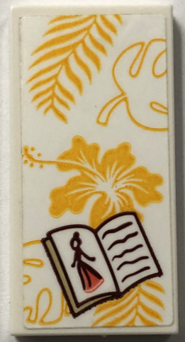 Tile 2 x 4 with Towel with Bright Light Orange Flowers and Leaves and Open Magazine Pattern (Sticker) - Set 41720