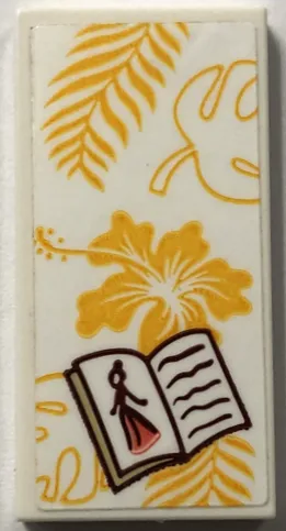 Tile 2 x 4 with Towel with Bright Light Orange Flowers and Leaves and Open Magazine Pattern (Sticker) - Set 41720