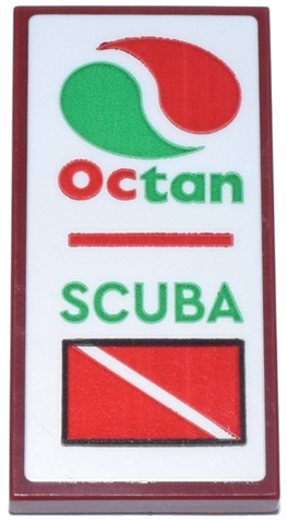 Tile 2 x 4 with White Sign, Red and Green 'Octan' and Logo, 'SCUBA' and Dive Flag Pattern (Sticker) - Set 910040