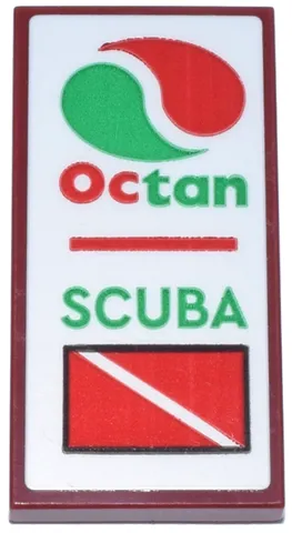 Tile 2 x 4 with White Sign, Red and Green 'Octan' and Logo, 'SCUBA' and Dive Flag Pattern (Sticker) - Set 910040