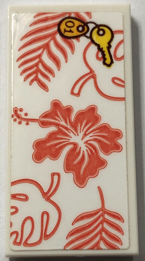 Tile 2 x 4 with Towel with Coral Flowers and Leaves and Yellow Key Pattern (Sticker) - Set 41720