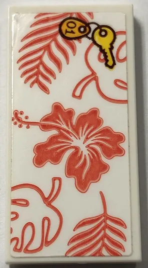 Tile 2 x 4 with Towel with Coral Flowers and Leaves and Yellow Key Pattern (Sticker) - Set 41720