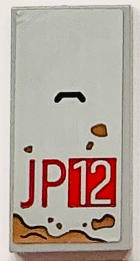 Tile 2 x 4 with Red 'JP12' and Medium Nougat Mud Pattern (Sticker) - Set 76958