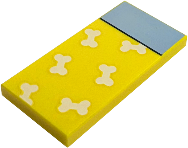 Tile 2 x 4 with Blanket with 6 White Dog Bones, Bright Light Blue Bedsheet Pattern