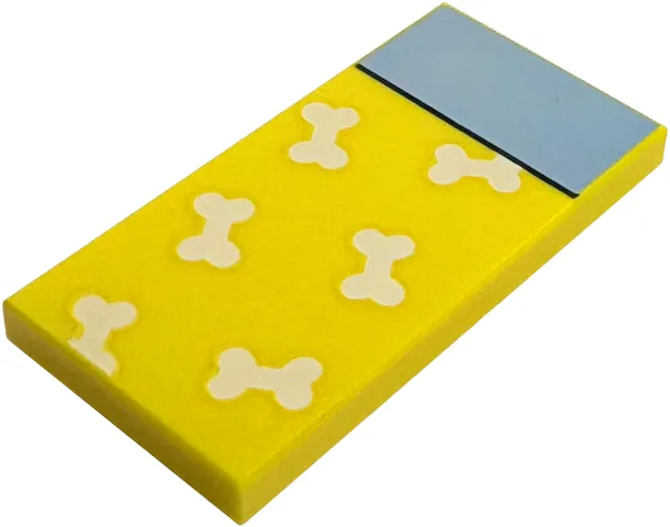 Tile 2 x 4 with Blanket with 6 White Dog Bones, Bright Light Blue Bedsheet Pattern