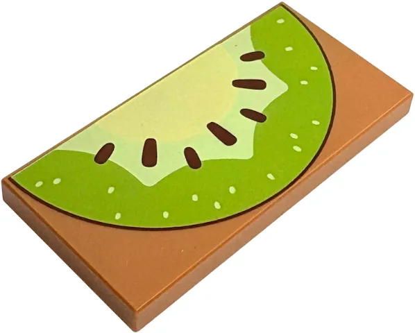 Tile 2 x 4 with Lime Kiwi Fruit Slice with Dark Brown Seeds Pattern