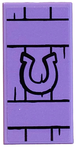 Tile 2 x 4 with Shutter with Black Horseshoe and Wood Grain Pattern (Sticker) - Set 42654