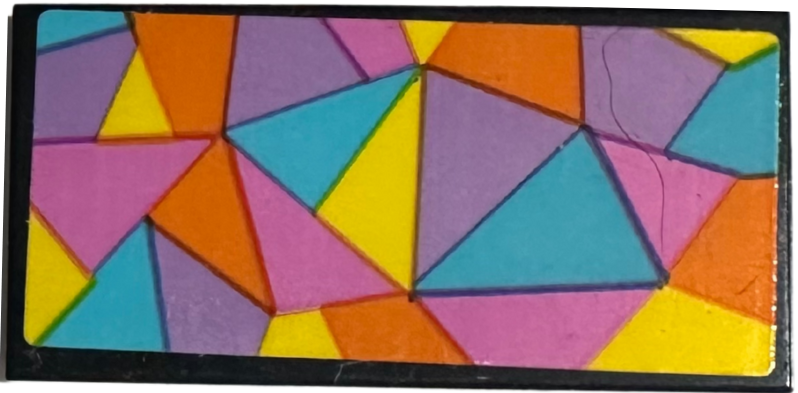 Tile 2 x 4 with Dark Pink, Medium Azure, Medium Lavender, Orange, and Yellow Mosaic Triangles Pattern (Sticker) - Set 42614