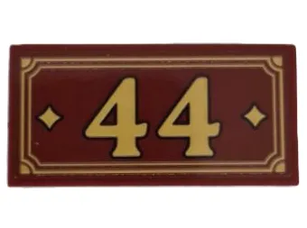 Tile 2 x 4 with Gold Border and '44' Pattern (Sticker) - Set 910044