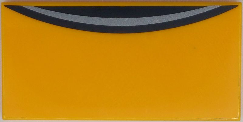 Tile 2 x 4 with Dark Silver Curved Line on Black Circle Segment Pattern