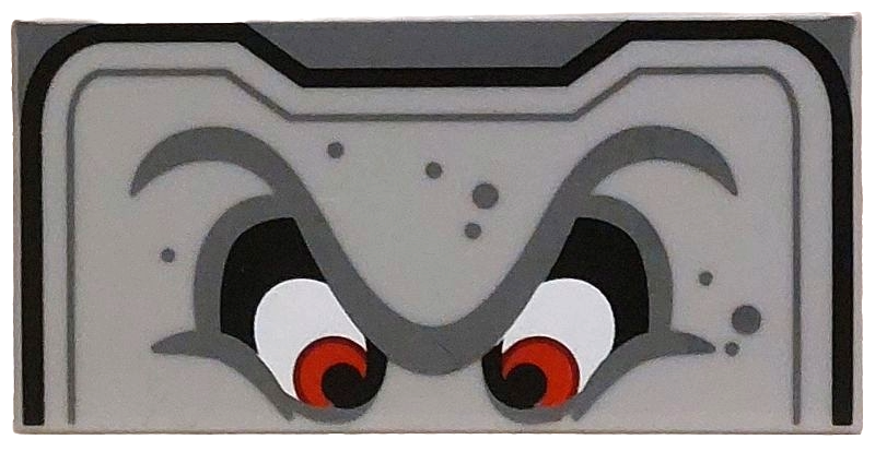 Tile 2 x 4 with Angry Red Eyes, Unibrow, Black and Dark Bluish Gray Border and Spots Pattern (Super Mario Thwomp Upper Face)