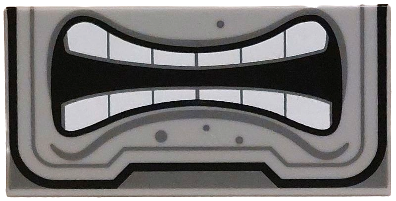 Tile 2 x 4 with Angry Mouth with White Teeth Parted, Black and Dark Bluish Gray Border and Spots Pattern (Super Mario Thwomp Lower Face)