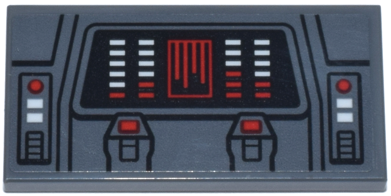 Tile 2 x 4 with Black Console Display, Red and White Lines and Buttons Pattern (Sticker) - Set 75413