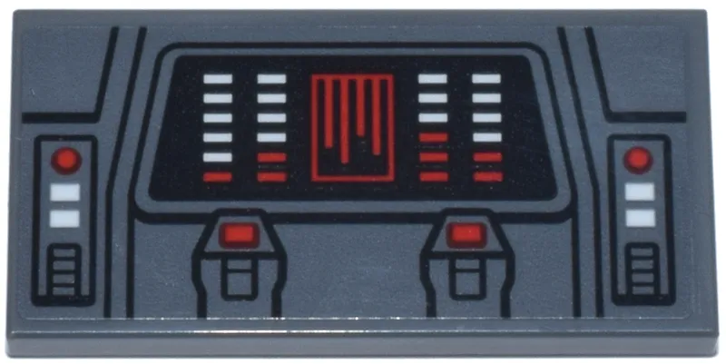 Tile 2 x 4 with Black Console Display, Red and White Lines and Buttons Pattern (Sticker) - Set 75413
