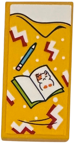 Tile 2 x 4 with Blanket with Red and White Zigzags, Book, Pencil and White Bedsheet Pattern (Sticker) - Set 41735