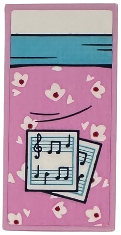 Tile 2 x 4 with Blanket with Flowers, Sheet Music, Medium Azure and White Bedsheet Pattern (Sticker) - Set 41735