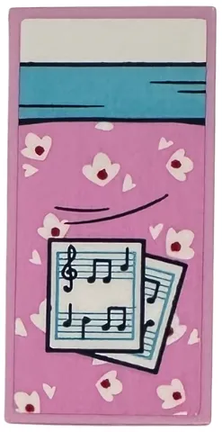 Tile 2 x 4 with Blanket with Flowers, Sheet Music, Medium Azure and White Bedsheet Pattern (Sticker) - Set 41735
