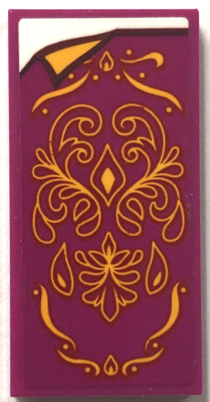 Tile 2 x 4 with Blanket with Bright Light Orange Scrollwork and Folded Corner, White Bedsheet Pattern (Sticker) - Set 43202