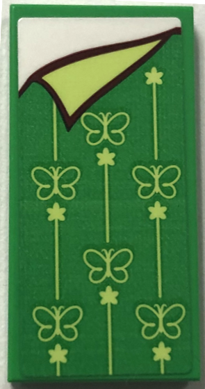 Tile 2 x 4 with Blanket with Yellowish Green Butterflies and Folded Corner, White Bedsheet Pattern (Sticker) - Set 43202