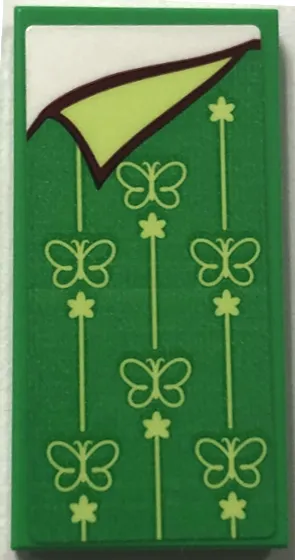 Tile 2 x 4 with Blanket with Yellowish Green Butterflies and Folded Corner, White Bedsheet Pattern (Sticker) - Set 43202