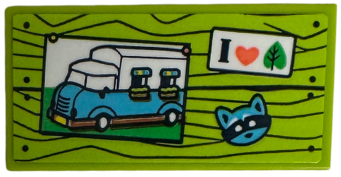 Tile 2 x 4 with Wood Grain, RV Poster, 'I Heart Leaf' Sticker, and Raccoon Head Pattern (Sticker) - Set 42652