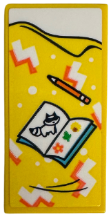 Tile 2 x 4 with Blanket with Coral and White Zigzags, Book with Raccoon, Pencil and White Bedsheet Pattern (Sticker) - Set 42652