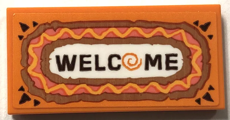 Tile 2 x 4 with Mat with Reddish Brown 'WELCOME' on White Background Pattern (Sticker) - Set 41717