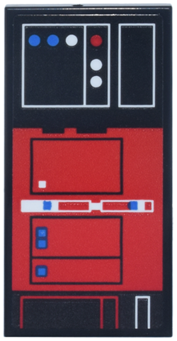 Tile 2 x 4 with Red Control Panel, Blue and White Lights and Buttons Pattern (Sticker) - Set 75419
