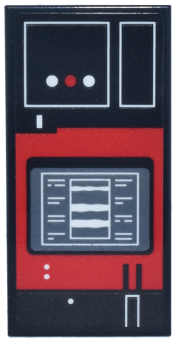 Tile 2 x 4 with Red Control Panel, Blue and White Lights and Buttons, Dark Bluish Gray Screen with Chart and Text Pattern (Sticker) - Set 75419